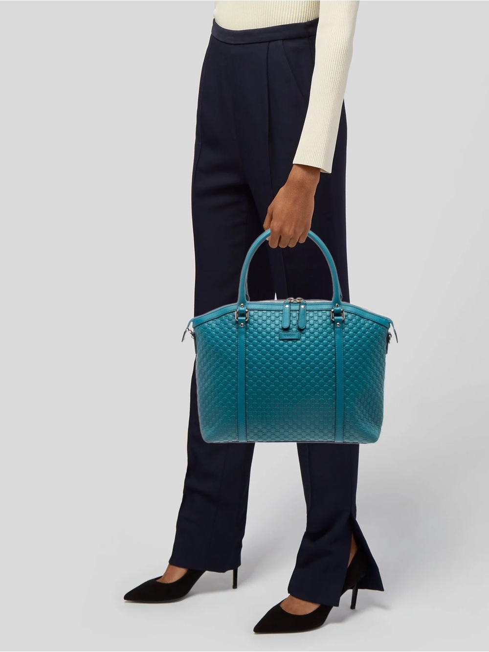 Gucci Turquoise Embossed Leather Tote - Picture 3 of 6